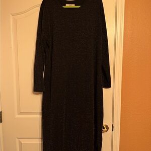 LOFT Black Colorful Sparkle Long Sleeve Dress